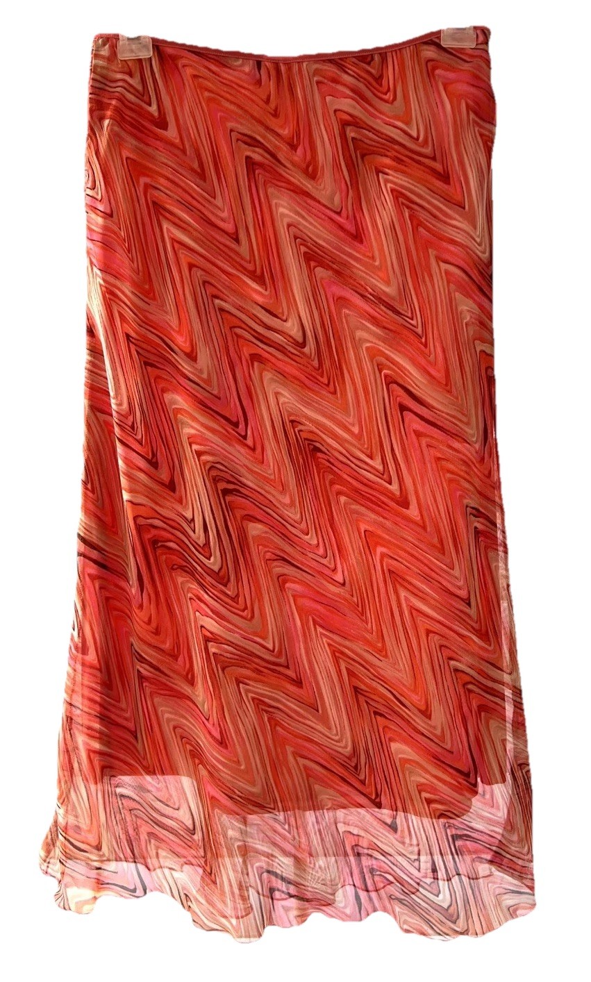 Vintage Y2K Wrapper Strapless Vibrant Coral Tube Dress / Skirt M Chiffon USA 90s