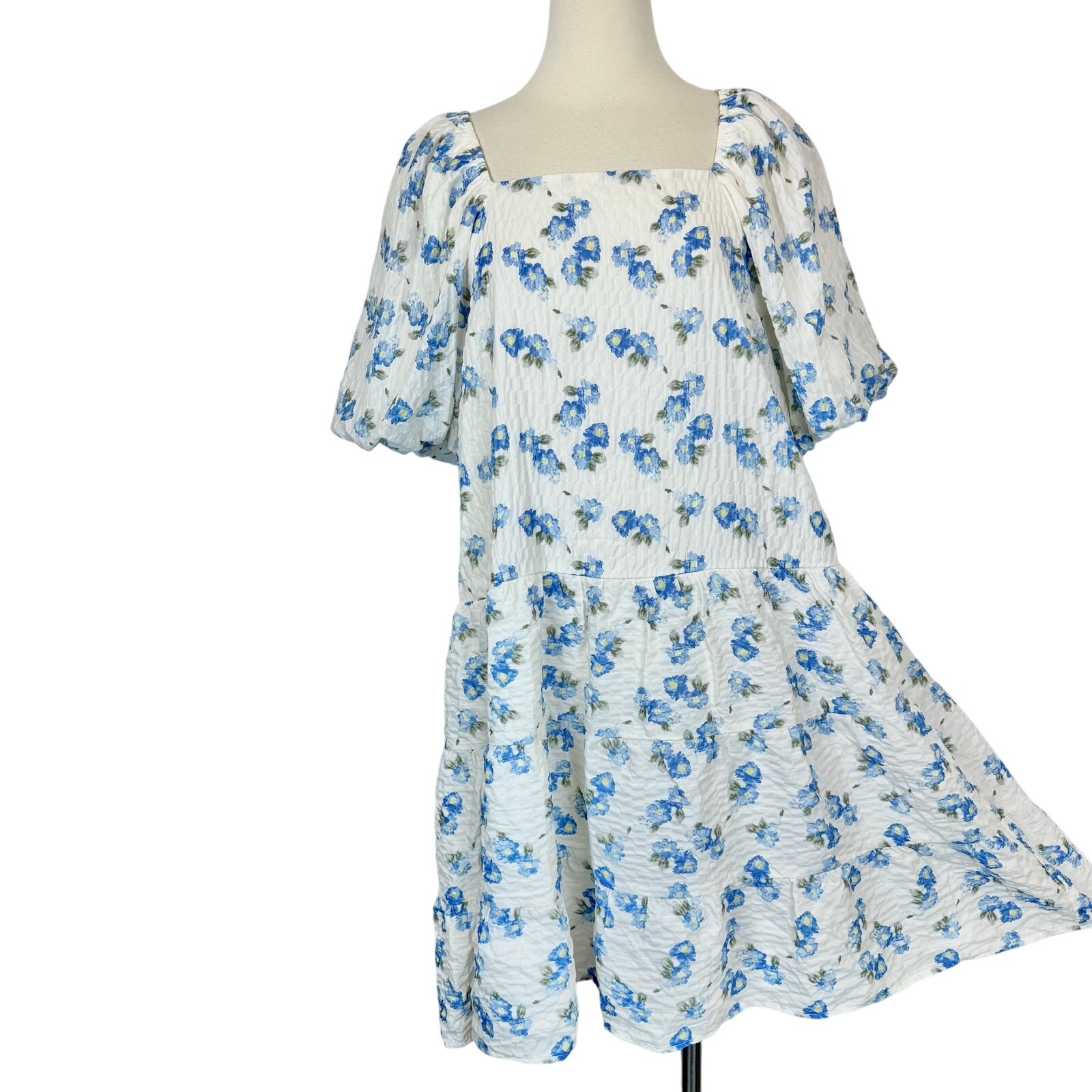 Mikarose The Clove Cornflower Blue Mini Dress Babydoll XL NWT White Floral