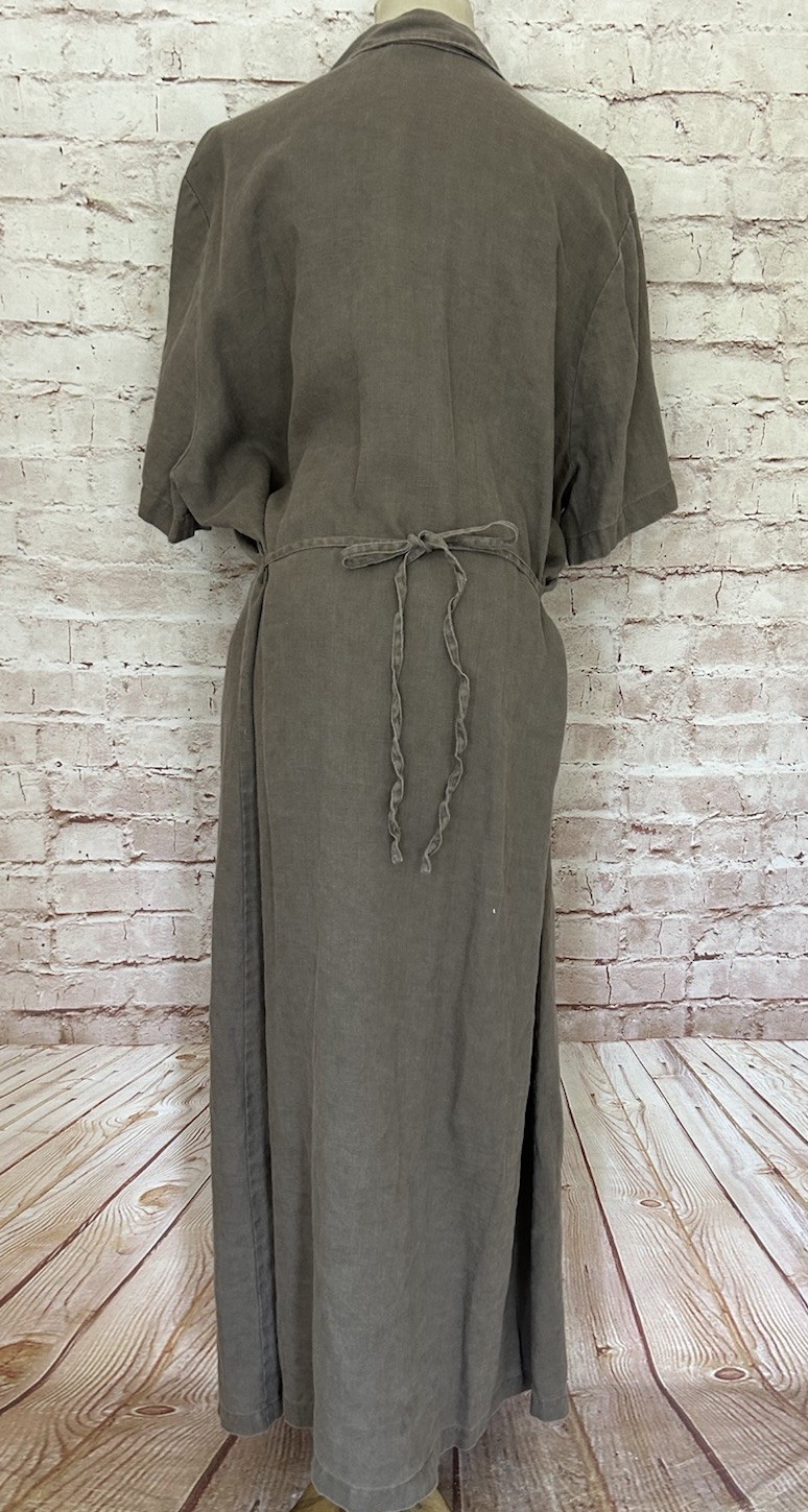 Nordstrom Shirt Dress Plus 20W Linen Maxi Tie Waist Pockets Mocha