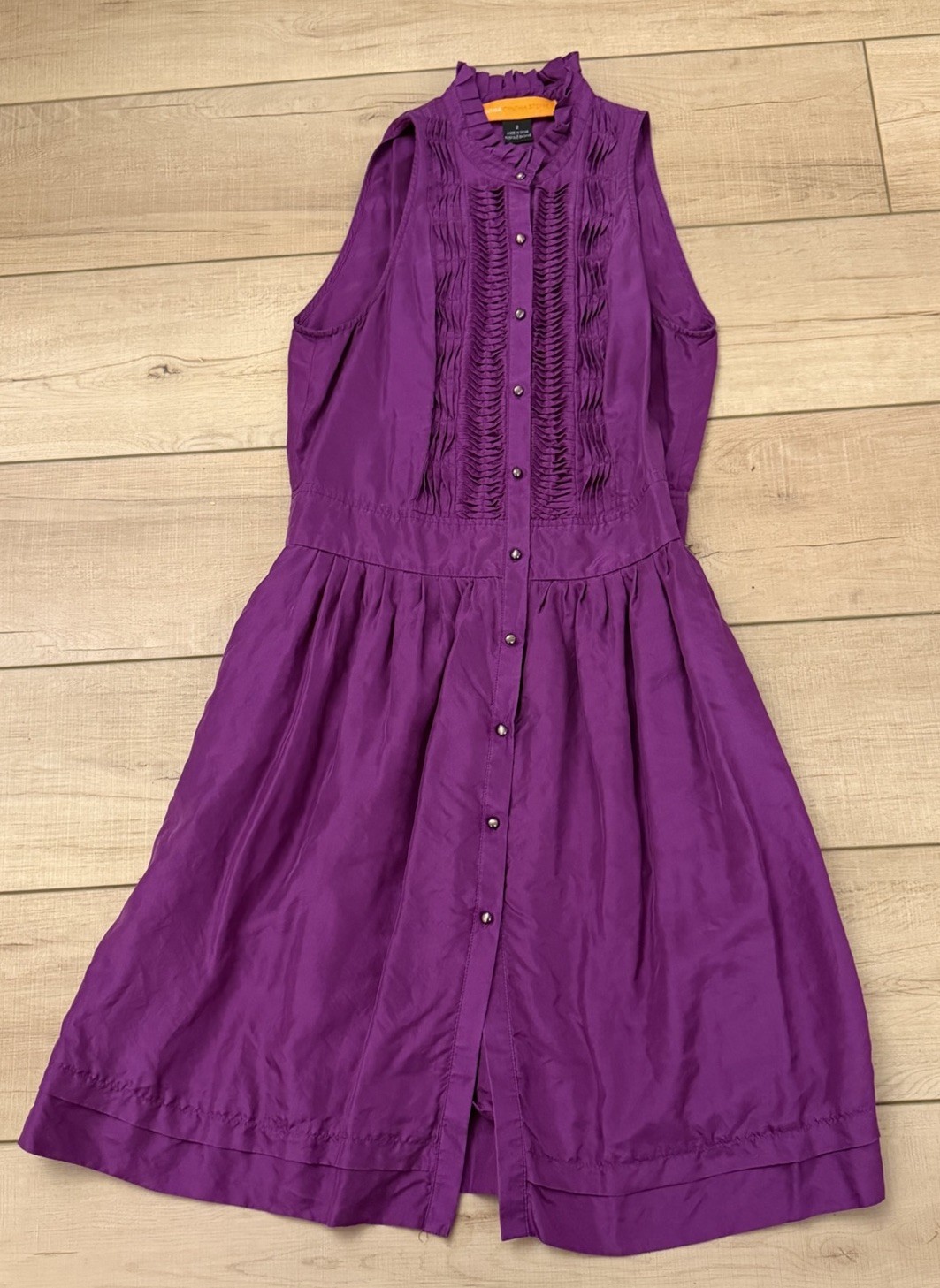 Cynthia Steffe 100% Silk Dress Womens 2 Purple Ruffle Button Front Sleeveless