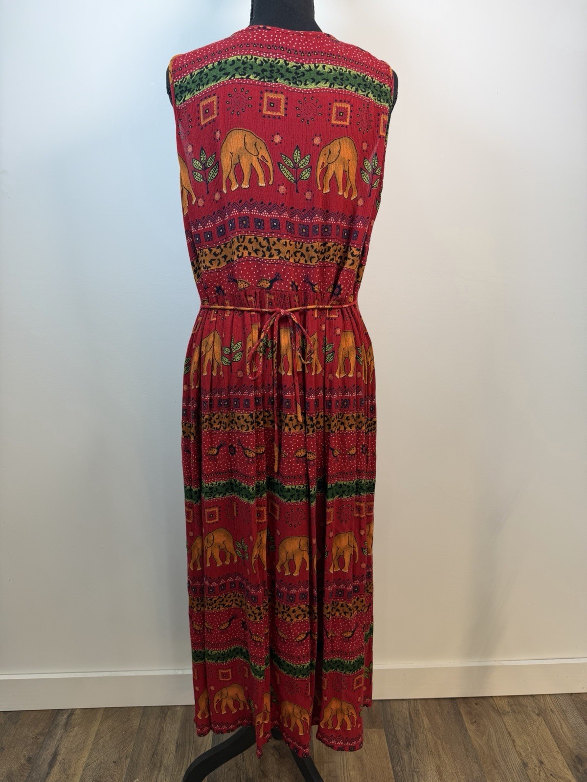 Bila Vintage Sleeveless Maxi Dress Boho 100% Rayon Elephant Print Safari Large