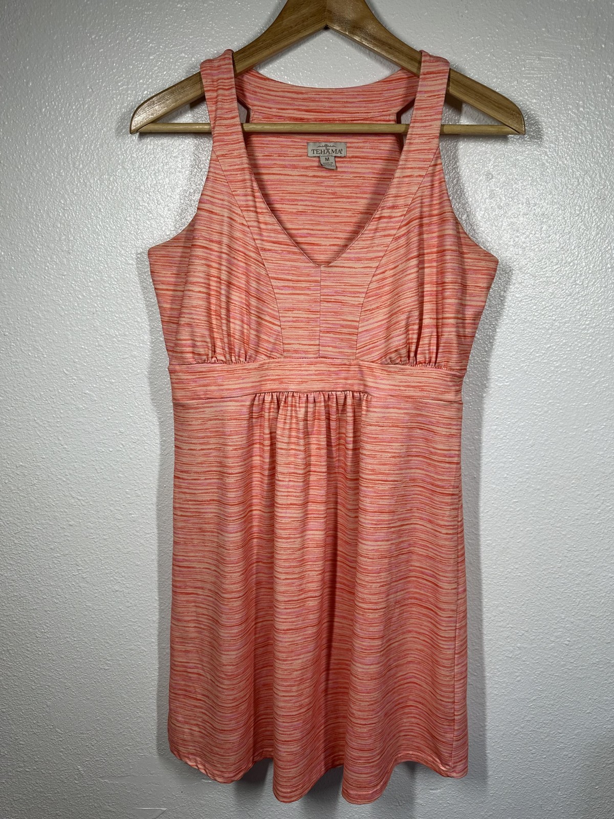 Tehama Dress Womens Medium Pink Orange Sleeveless Tank Striped Stretch Lined