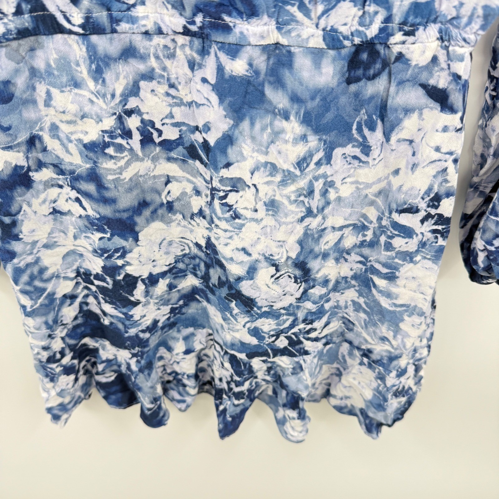 Madewell Blue White Floral Print V Neck Button Tie Waist Mini Dress Size 00