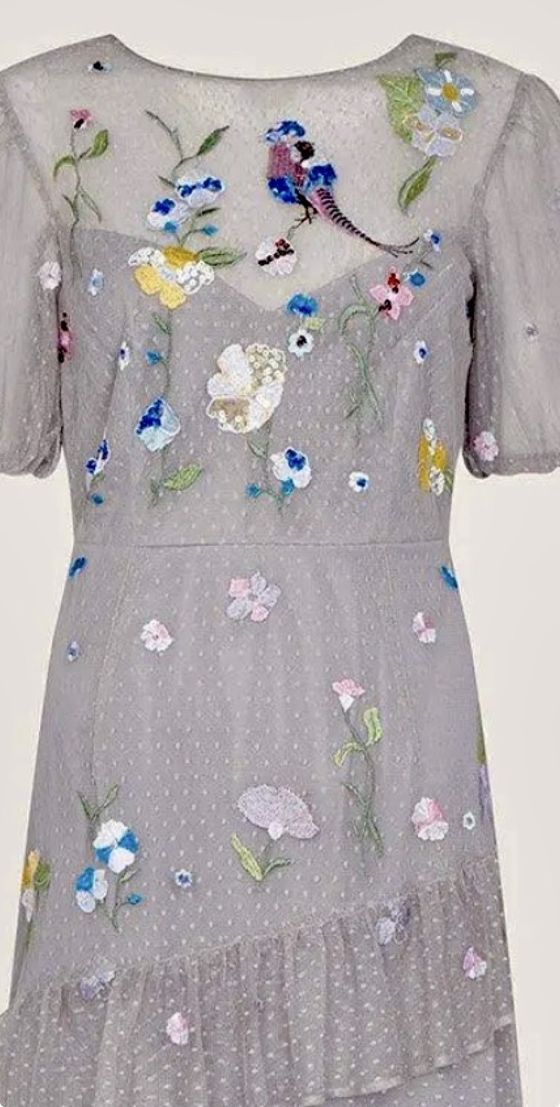 RRP £175 New MONSOON Size 24 GREY EMBROIDERED / EMBELLISHED MIDI DRESS BNWT