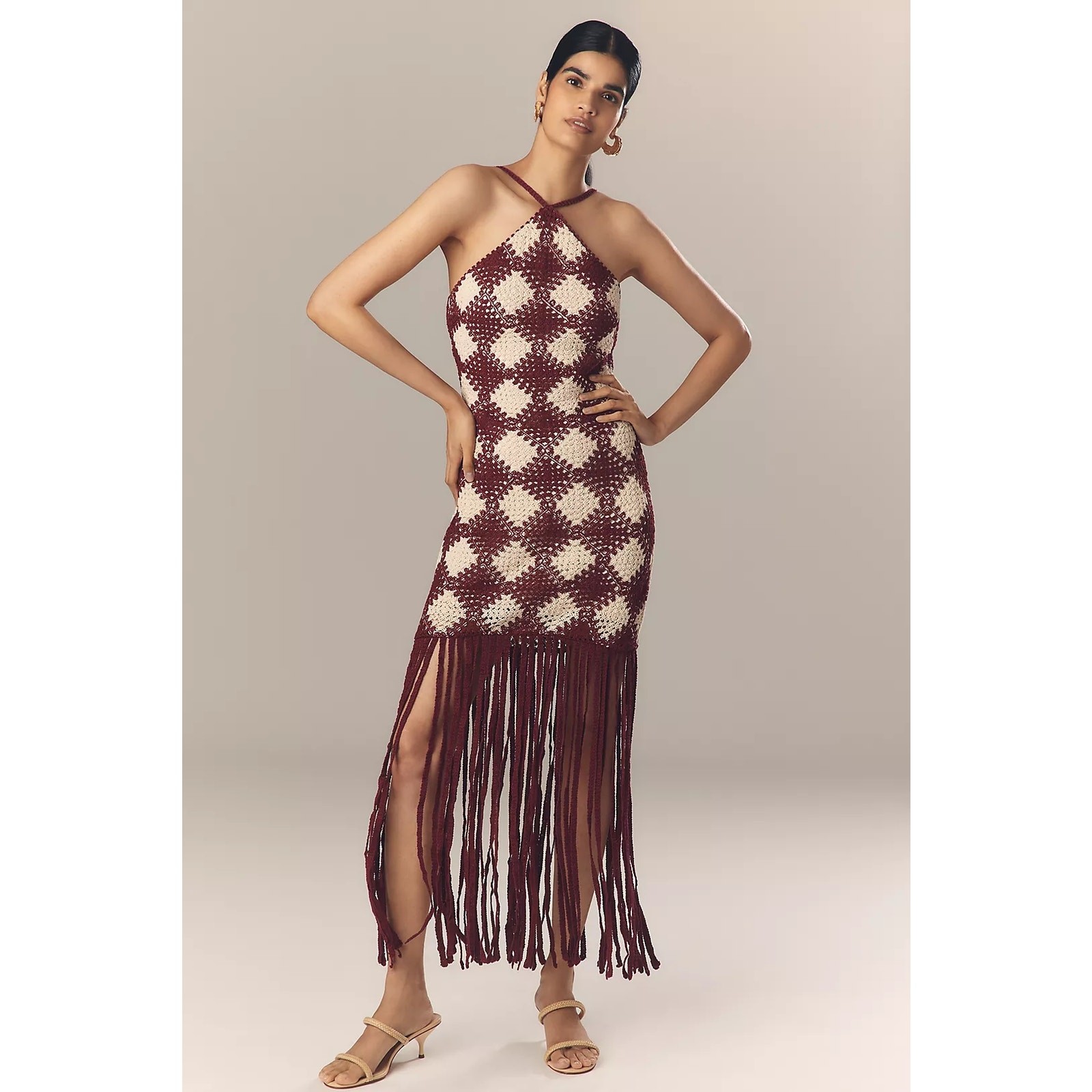New Anthropologie Saylor Dragana Halter Crochet Fringe Midi Dress $286 XS