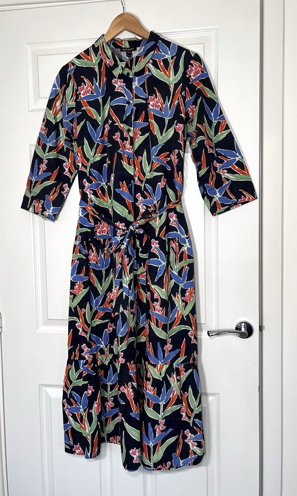 Baukjen Floral Shirt Dress With Belt Organic Cotton Button Size UK 14