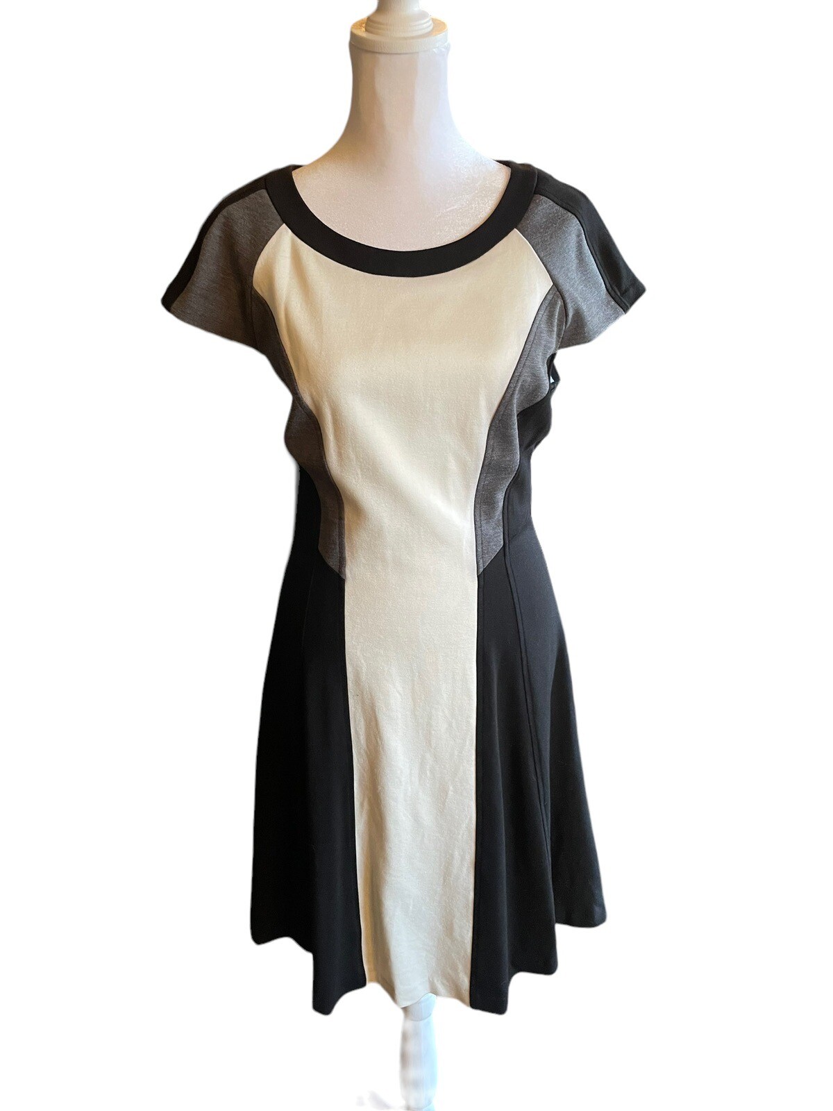 Laundry By Shelli Segal Dress Womens 10 Black Color Block A Line Sheath Cap Slv