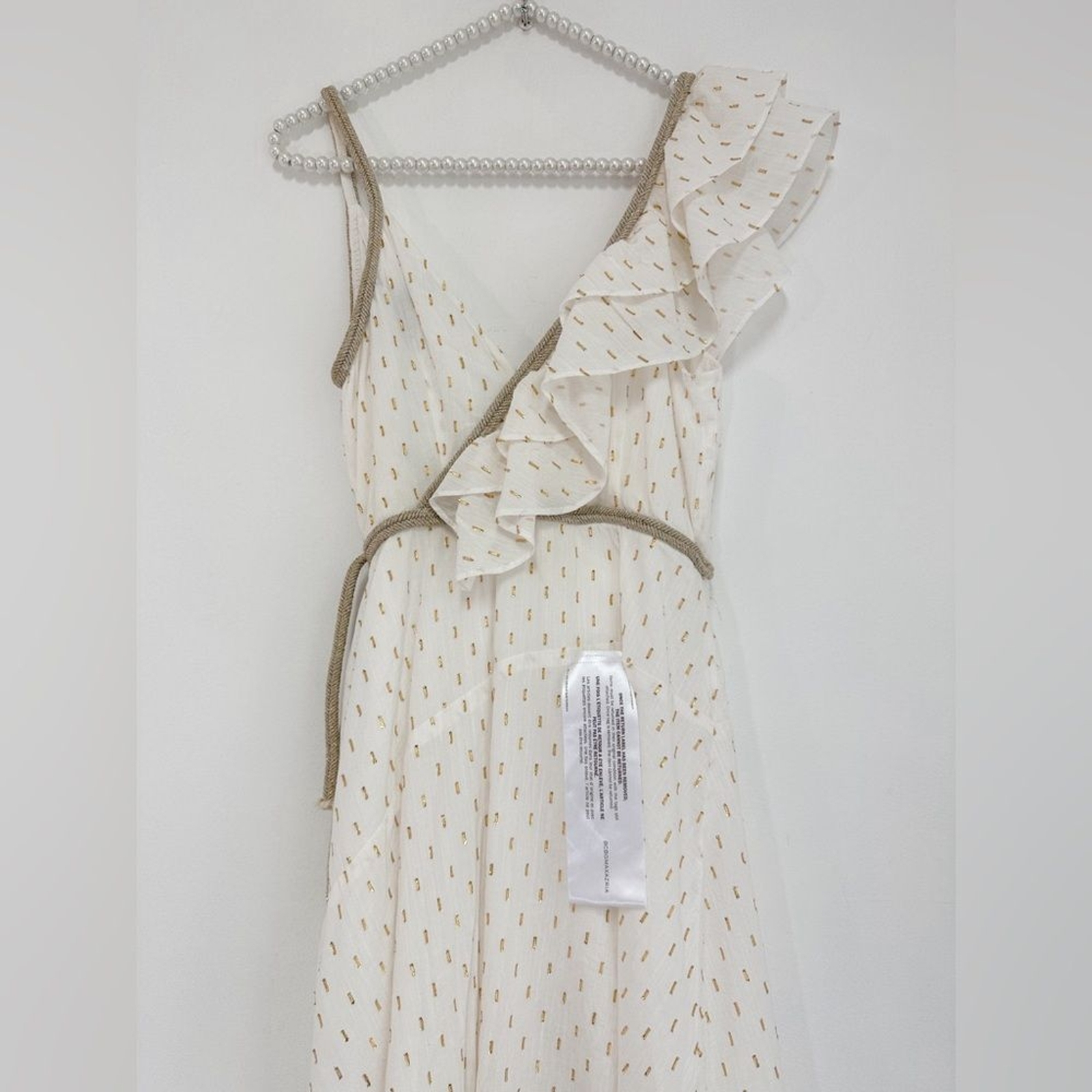 BCBGMaxAzria Asymmetrical Wrap Maxi Dress in Metallic Gold and White Sz Small