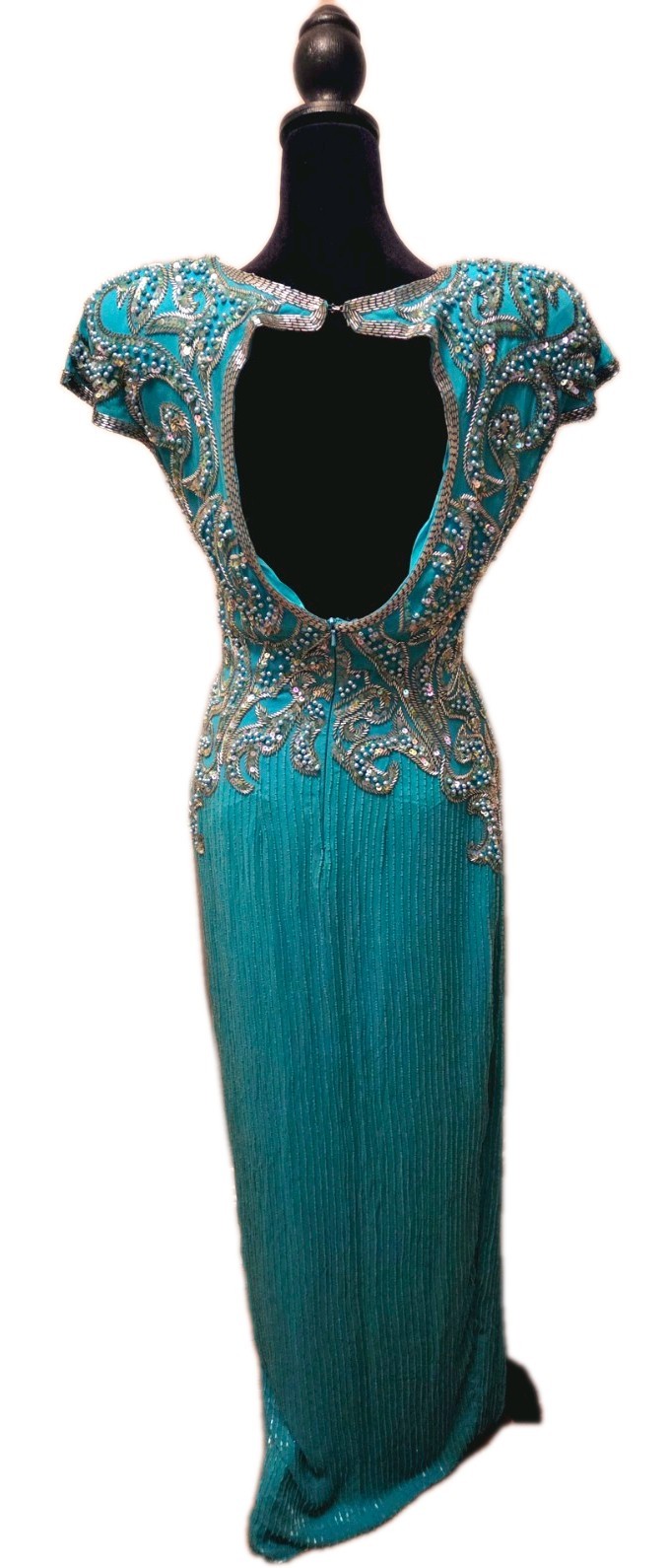 Vintage A.J. Bari Silk Teal Long Evening Dress, Size 8