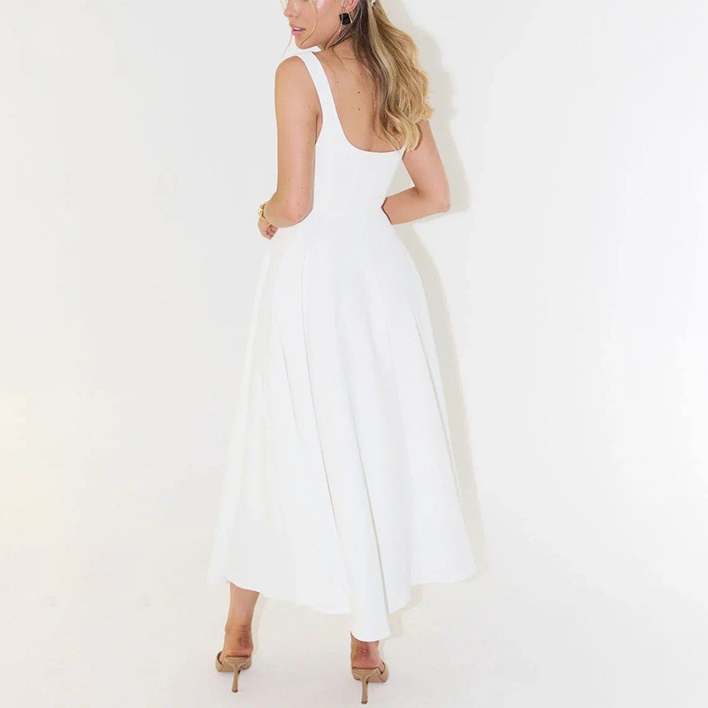 Elegant Sleeveless Midi Dress With Straps Backless A-Line
