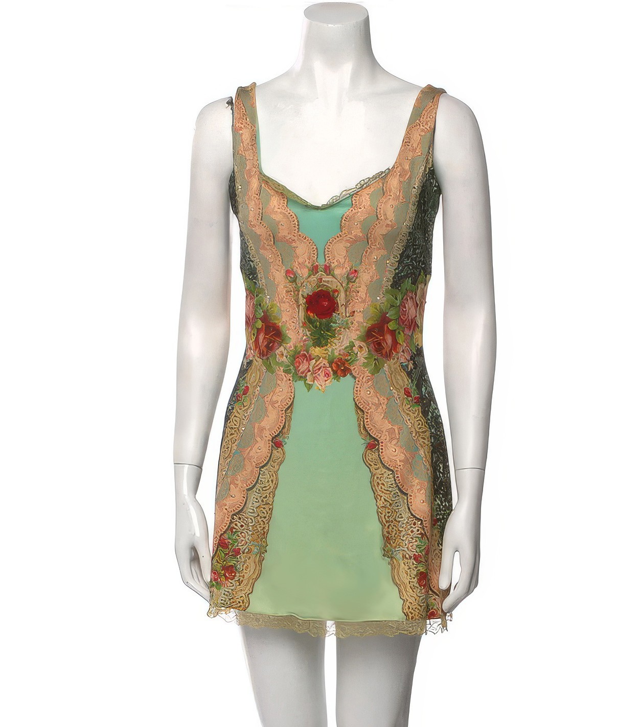 Michal Negrin Short Dress Victorian Roses Mini Slip Sleeveless Tunic ’90s y2k