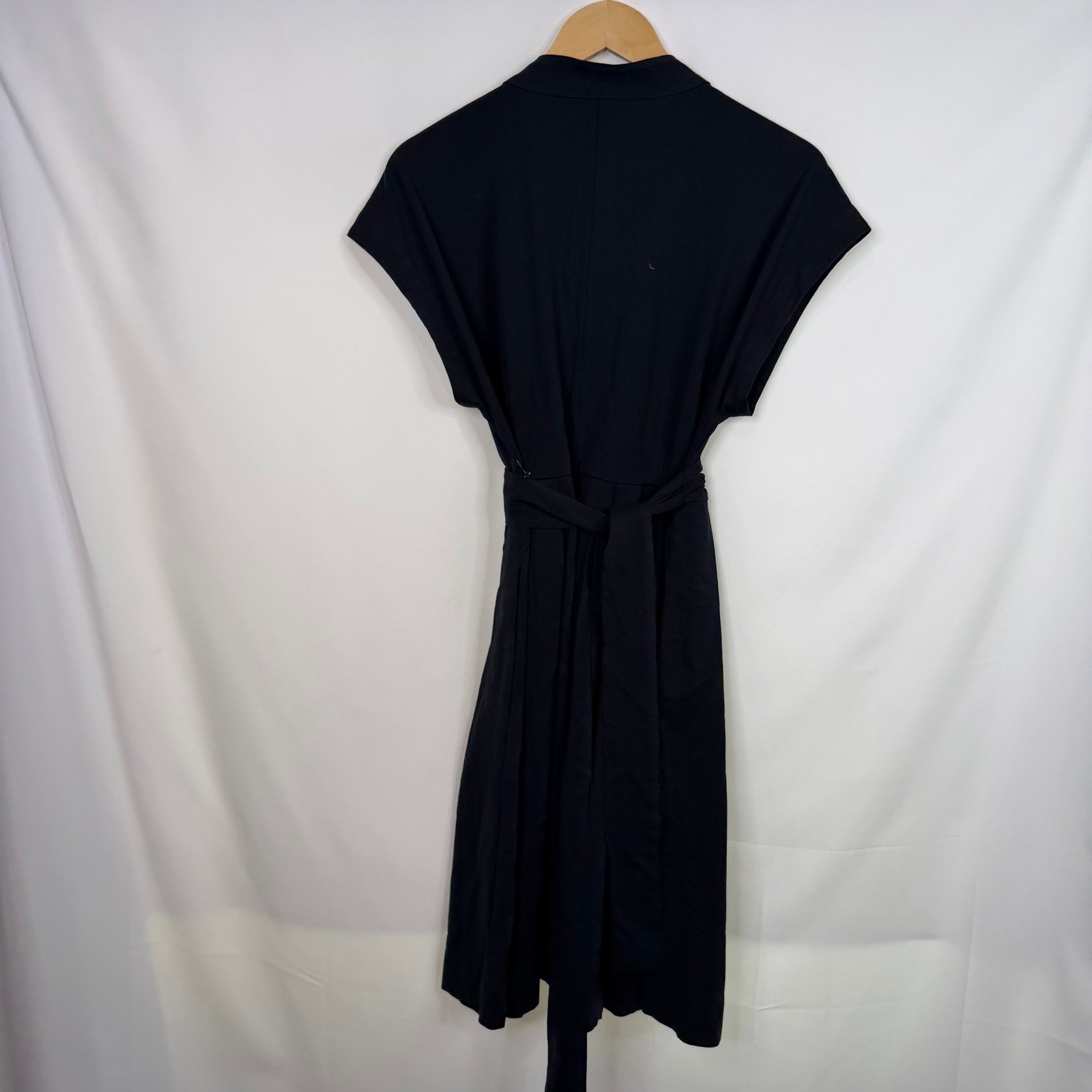 41 Hawthorn Womens Black Split Neck Cap Sleeve Belted Dress Size L NWT