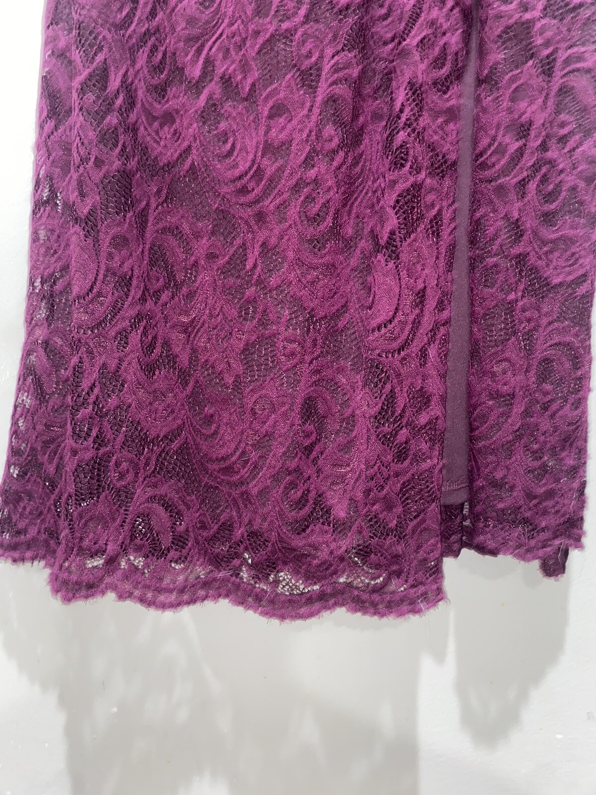 NWT Adrianna Papell Floor Length Lace Dress w/ Draped Skirt, Eggplant, sz 14