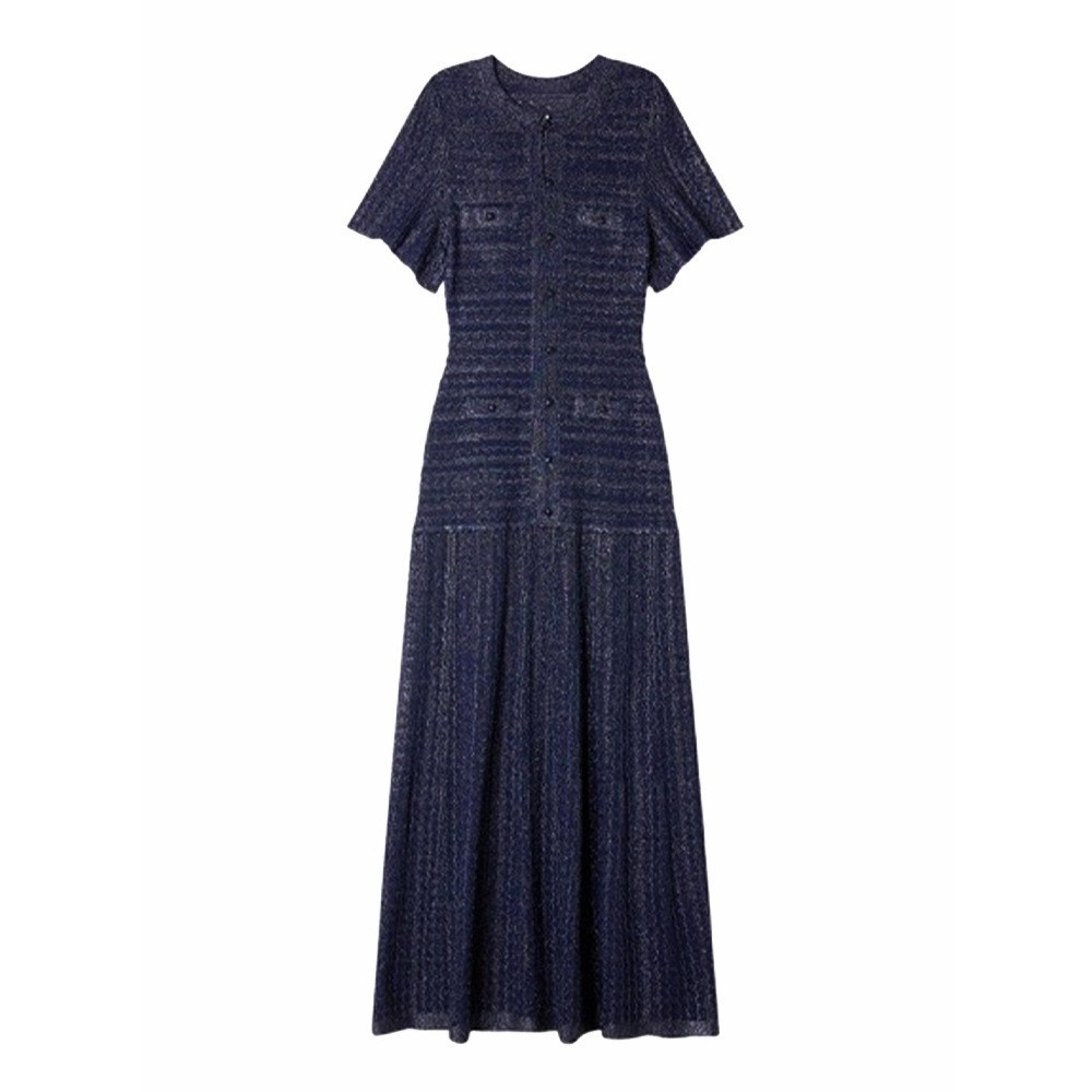 🎁AUTHENTIC Sandro Women Round Neck Rhinestone Crochet Knitted Evening Dress SML