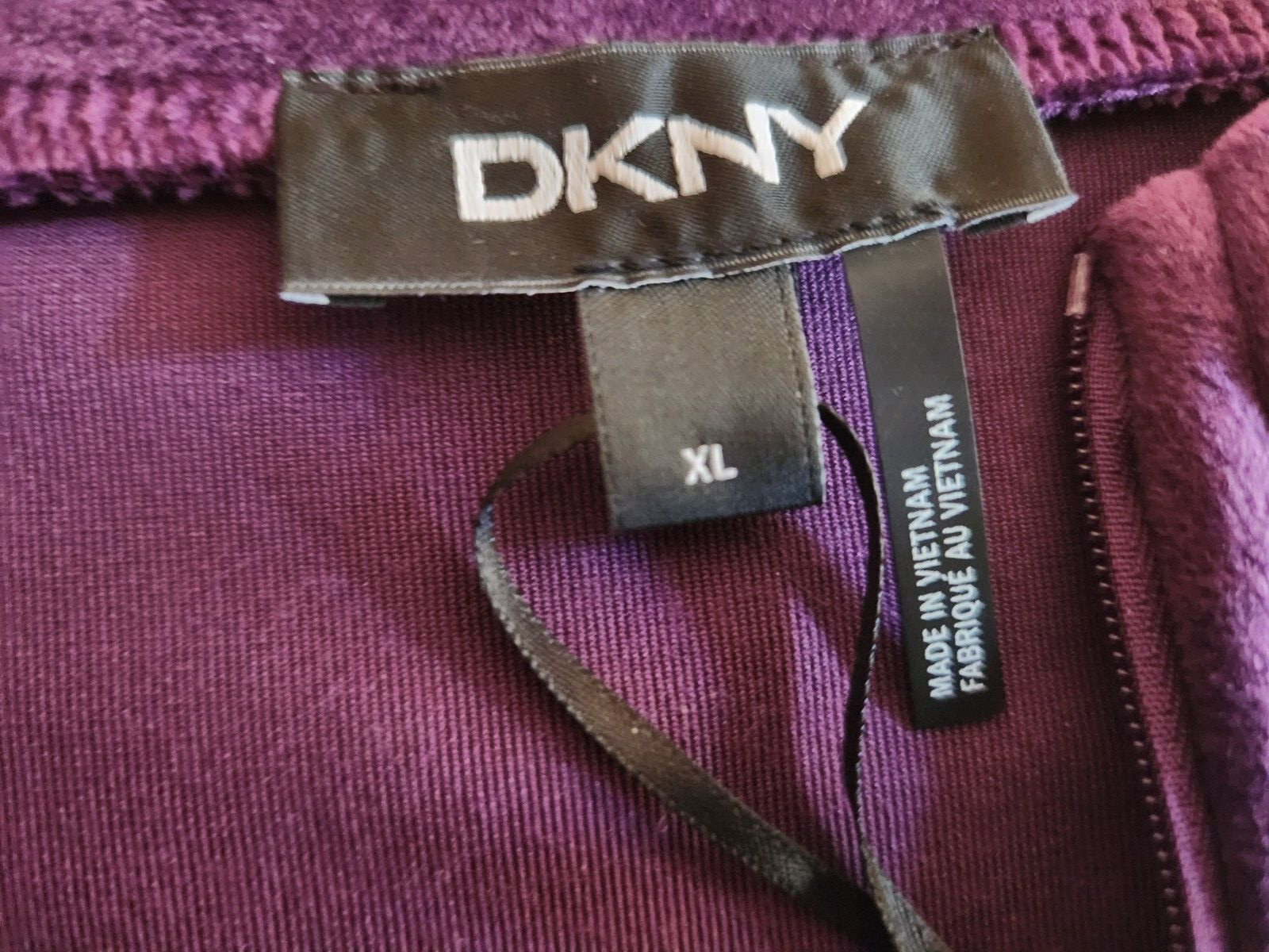 New DKNY Purple Velour Stand up Collar with Short Zipper and Logo dress, Size XL