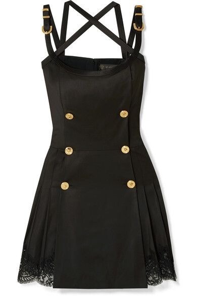 Versace Medusa Logo Button Black Lace Strappy LBD Cocktail Dress US 0 IT 36