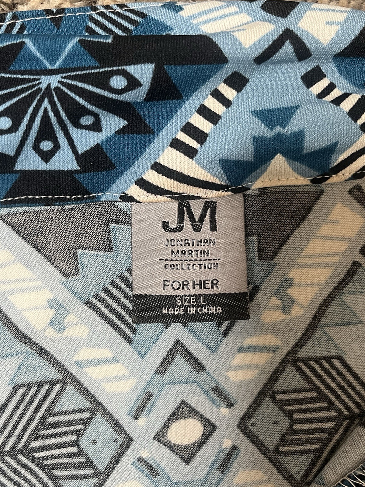 Jonathan Martin blue and white diamond pattern dress with tie waist, size large