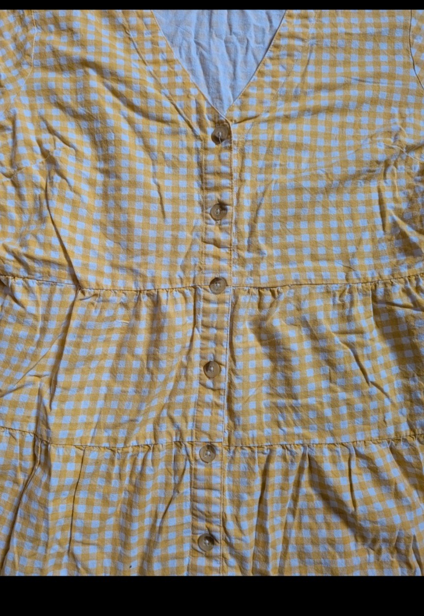 Yellow Gingham Cottagecore Peplum Blouse 100% Cotton Size 12