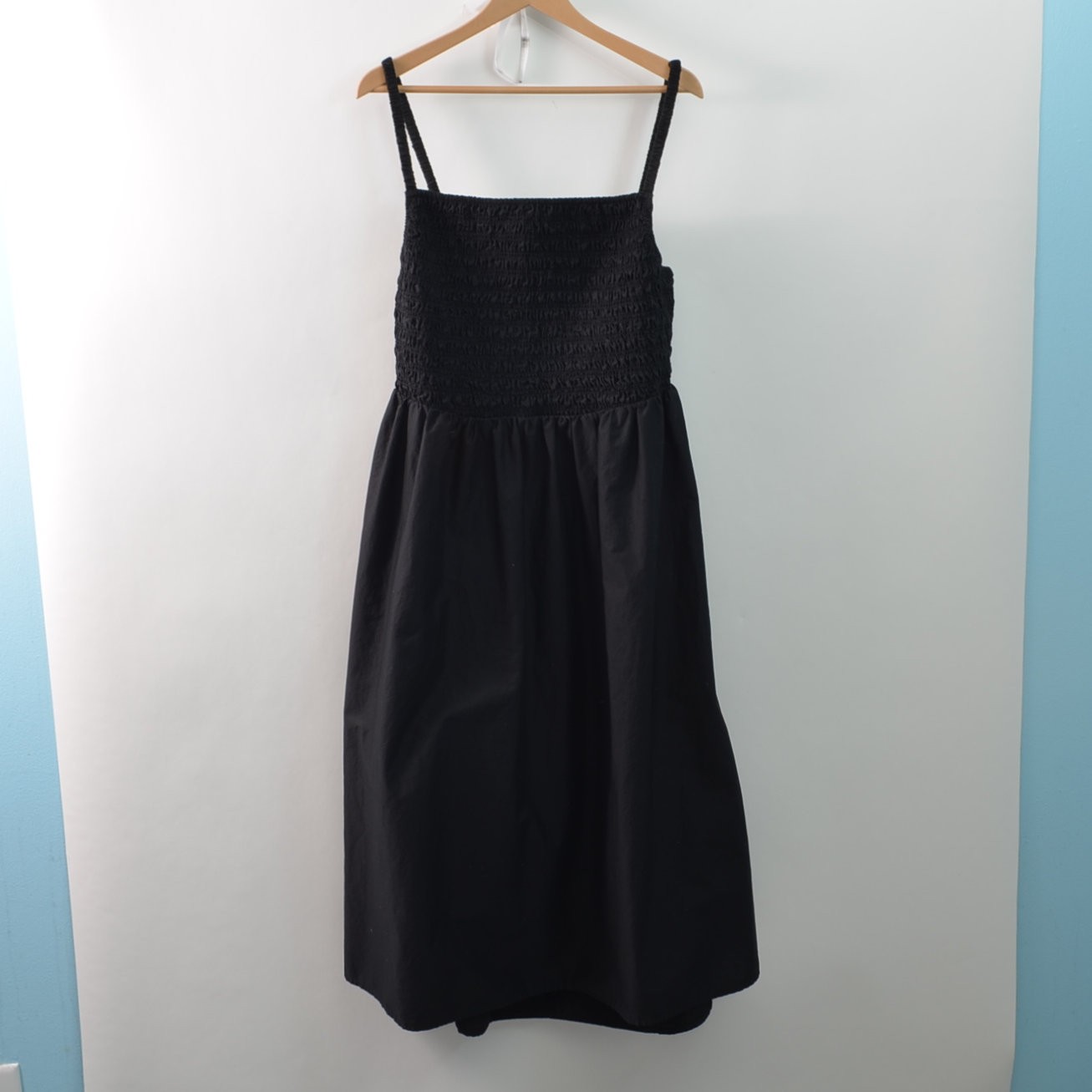 Old Navy Womens 2X A-Line Maxi Black Woven Stretch Cotton Blend Smocked Bodice