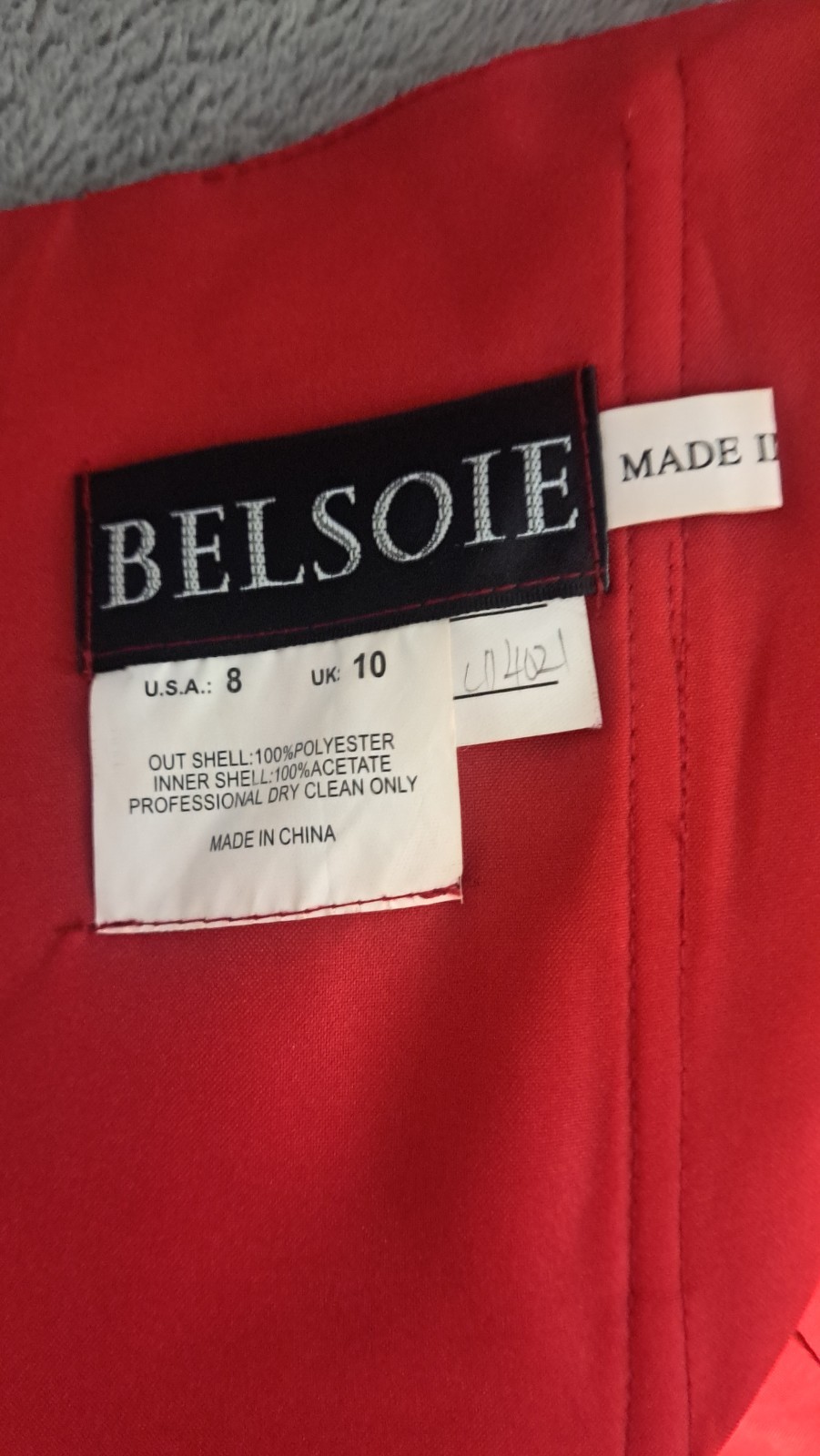 Belsoie Red Cocktail/Evening Dress With Silver Beaded Waist Size 8
