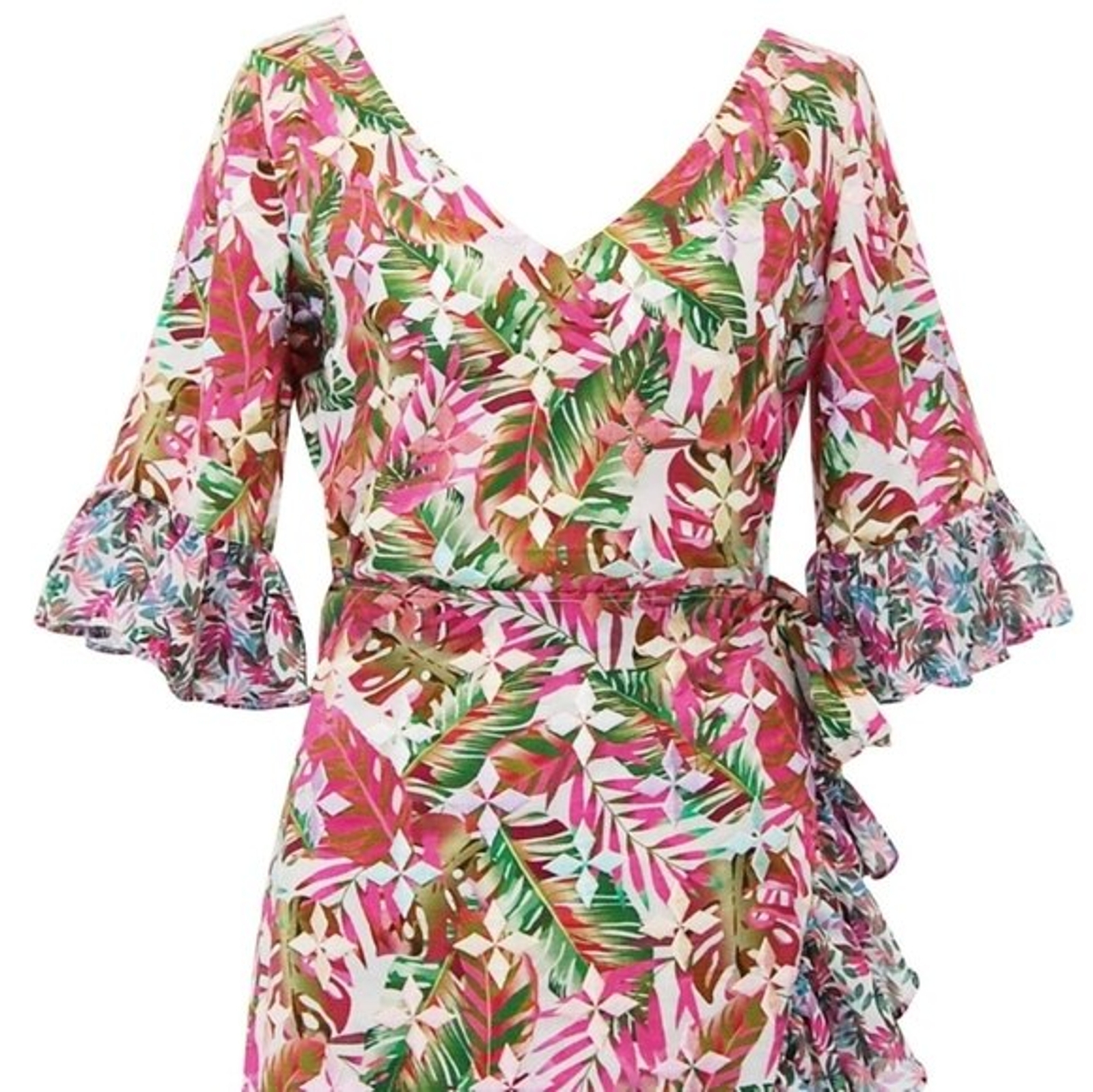 NWT All Things Mochi Philippa Ruffled Printes Linen Wrap Dress, size S