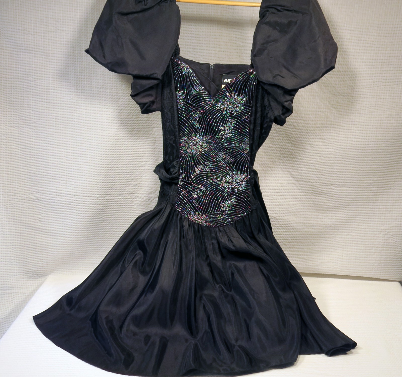 Mayvens of CA Prom Dress Black w/ black beaded front size 9