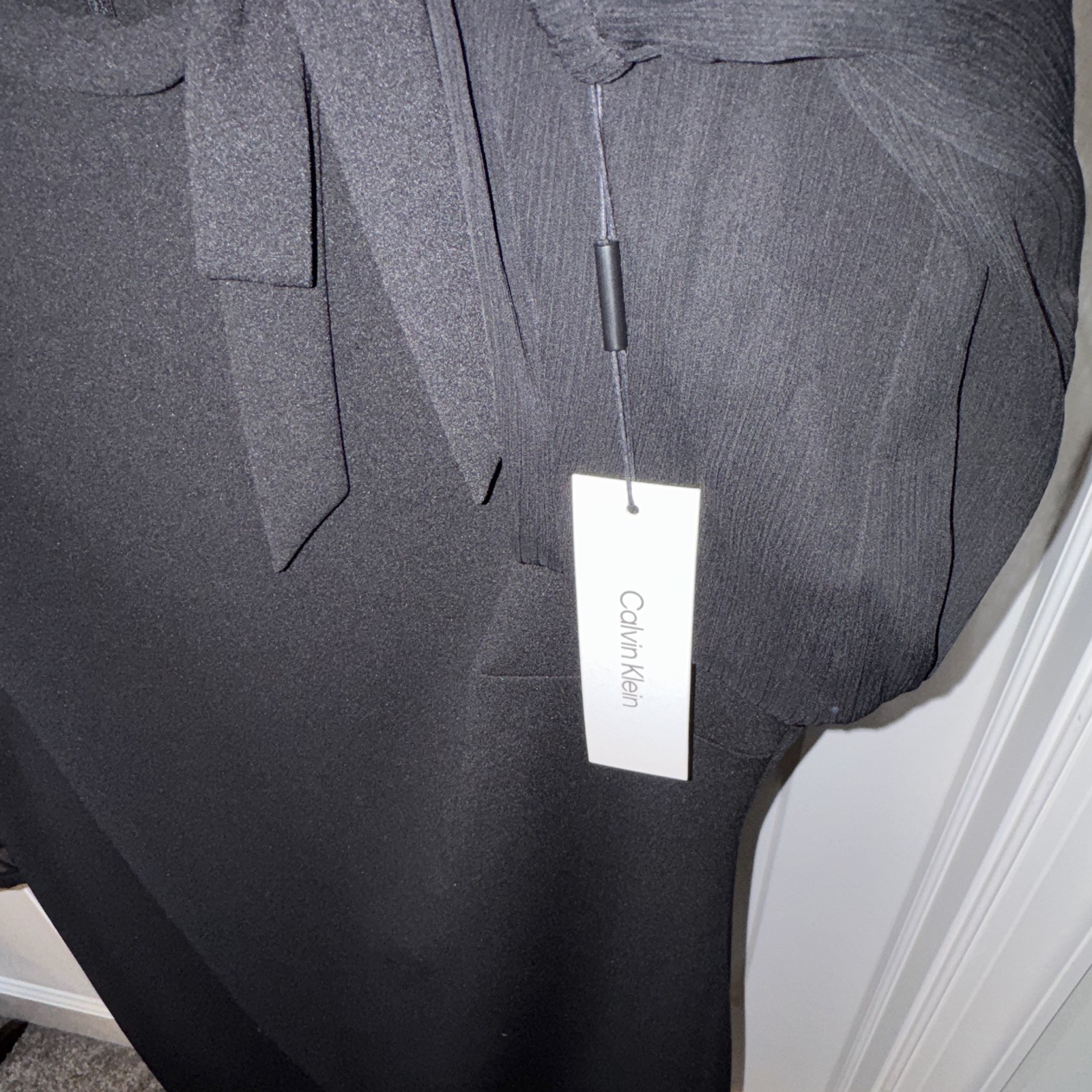 Calvin Klein Black Solid Shift Dress 12 Round Neck Sheer 3/4 Sleeve Chiffon
