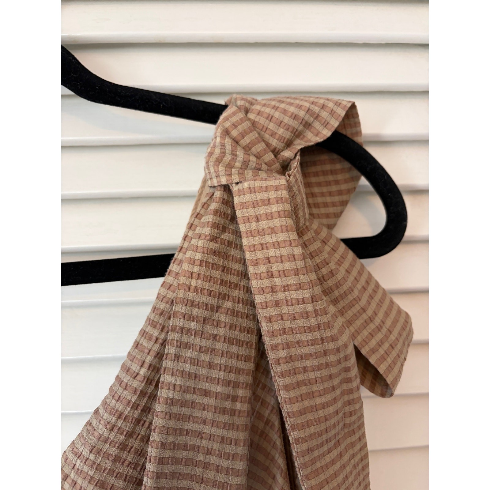 Apero Mallorca nursing dress medium gingham brown cream tan v-neck bow