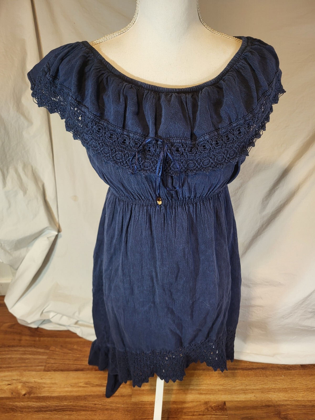 Resort Wear Seaspice Navy Blue Off The Shoulder Dress Size L High Low
