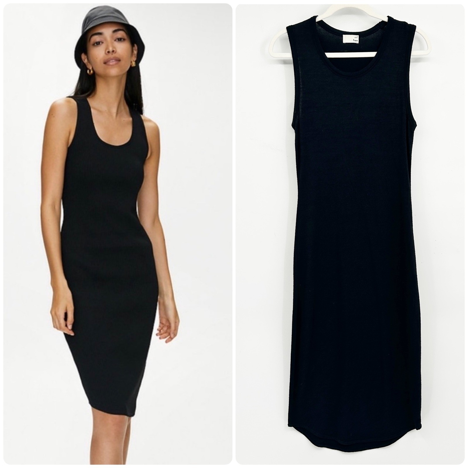Wilfred Free Aritzia Womens Black Knit Minimalist Bodycon Bruni Midi Dress M