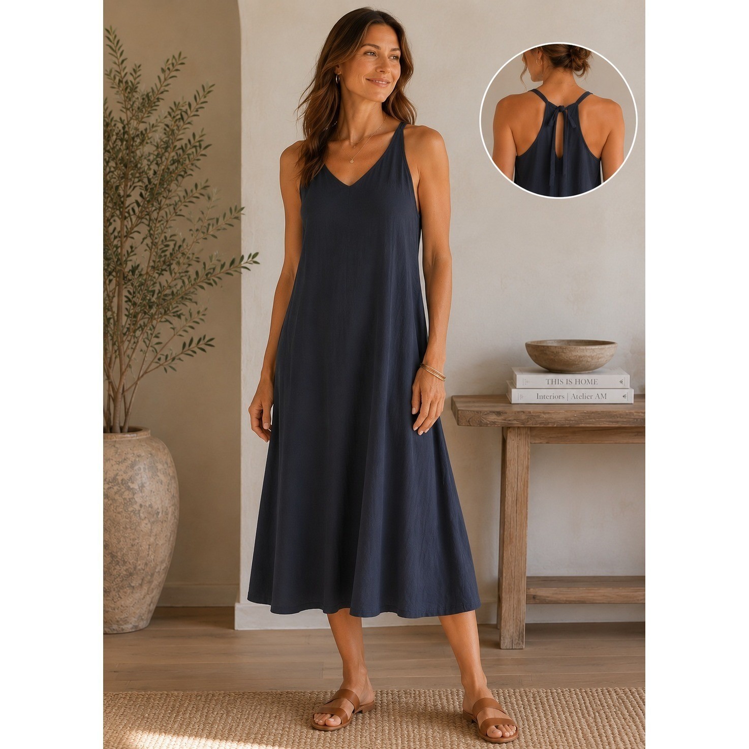 MOD REF Dress Womens Small Gray Midi Minimalist Boho Summer