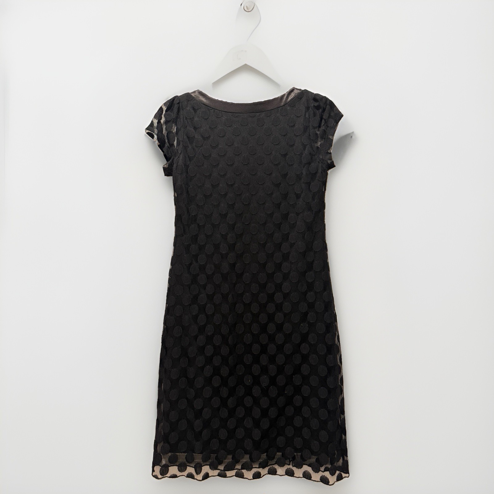 En Focus Studio Black Polka Dot Shift Dress 8 Chiffon Pockets Button