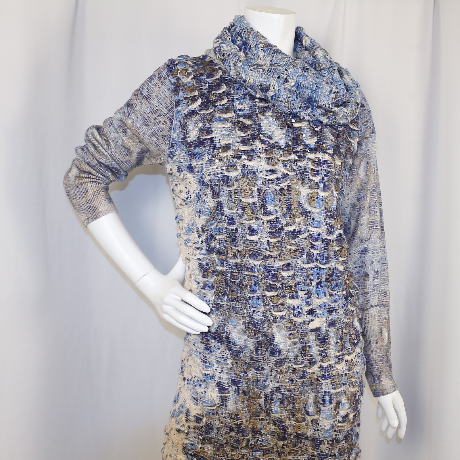 ALBERTO MAKALI Milano Blue Multicolor Acrylic Wool Women Sweater Dress Size L