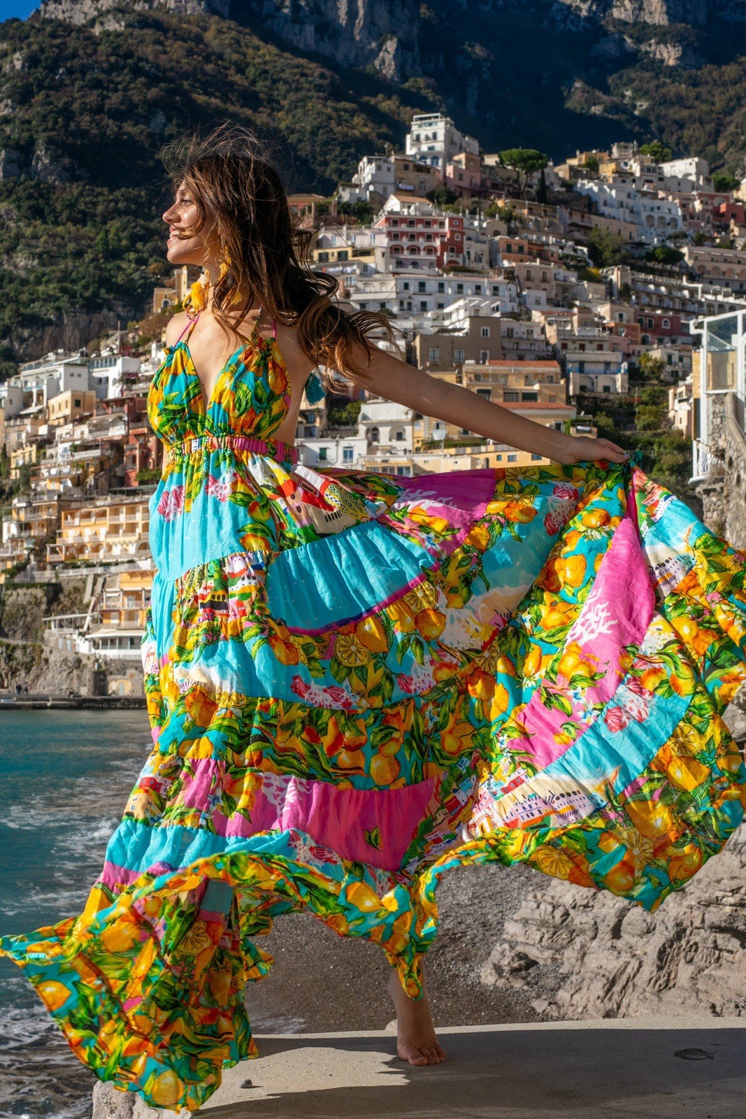 Antica Sartoria 2026 Positano Halter Top Pink Aqua Long Dress Most Wanted O/S