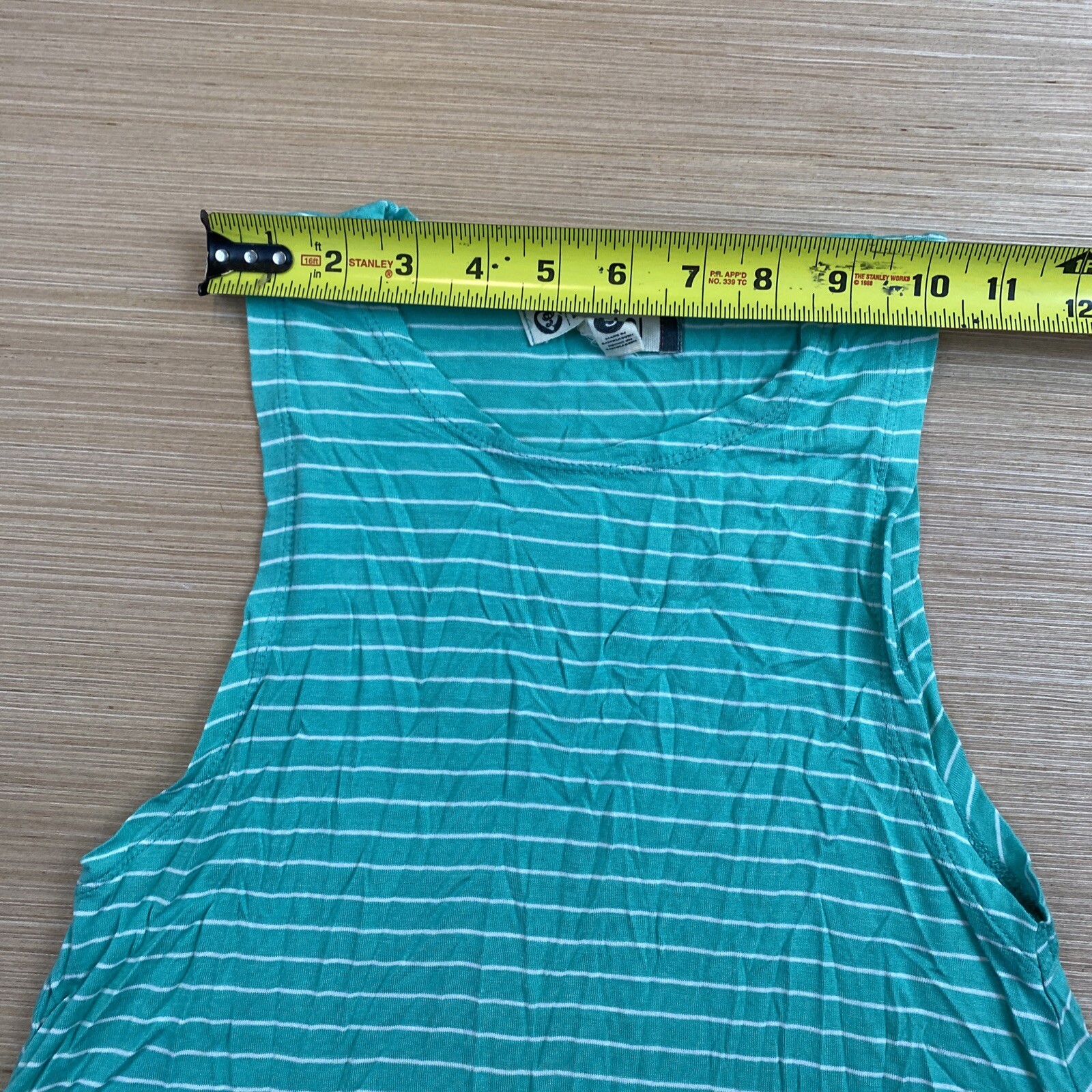 Lagaci Womens Juniors Small Green White Striped Shirt Dress Top Sleeveless Soft