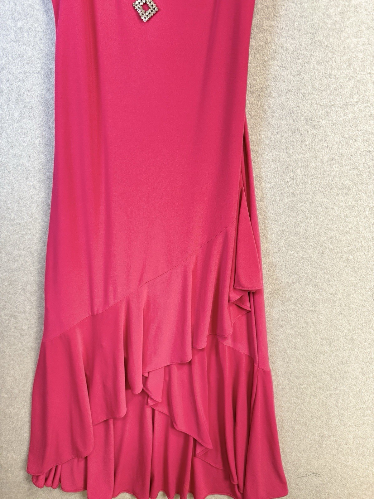 VTG Fiesta M Hot Pink Rhinestone Ruffle Hem Dress Asymmetrical Y2K