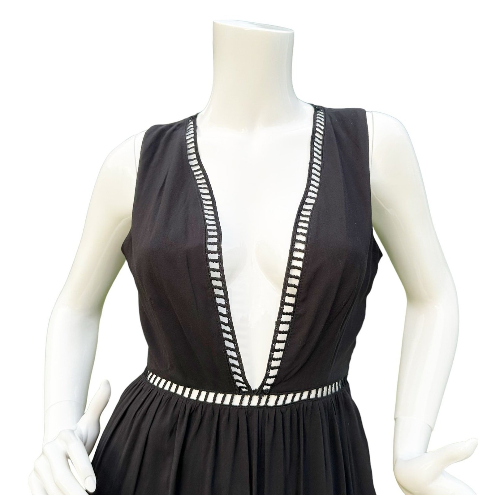 TOBI Classic 90s Black LBD Maxi Dress Deep Plunge V Neckline Small