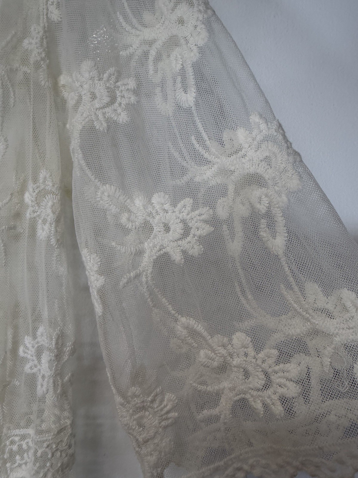 Mustard Seed Lace Sheer Dres Embroidery Cream Boho Cottage Fairy Romantic OS