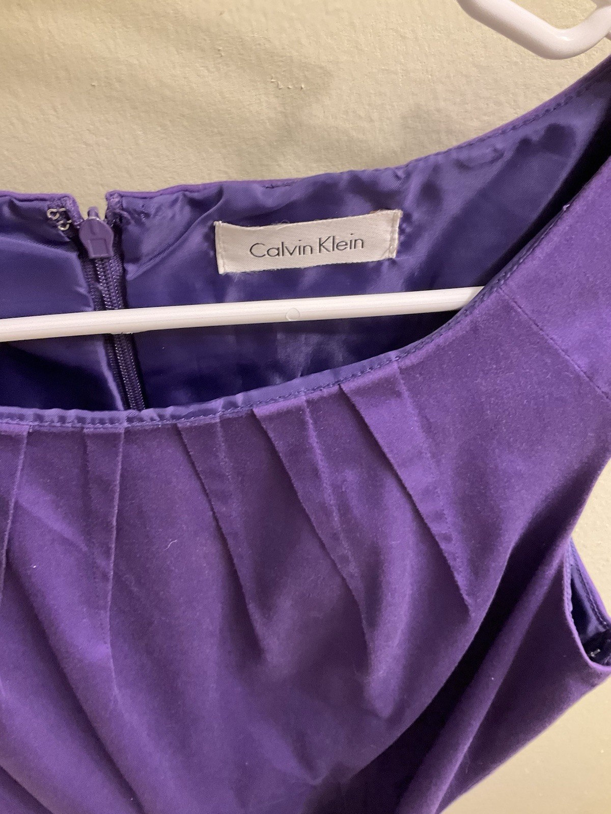 Calvin Klein sleeveless pencil dress purple pleated belt knee length size P