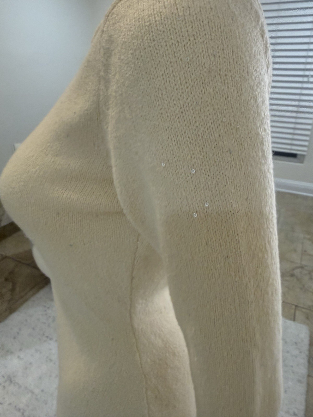 WEWOREWHAT Beige Sequin Knit Open Back Long Sleeve Mini Dress Women’s Size M