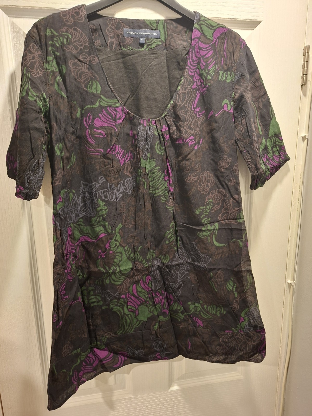 FRENCH CONNECTION Womens Modal Bubble Hem Floral Shift Mini Dress Shirt Blouse