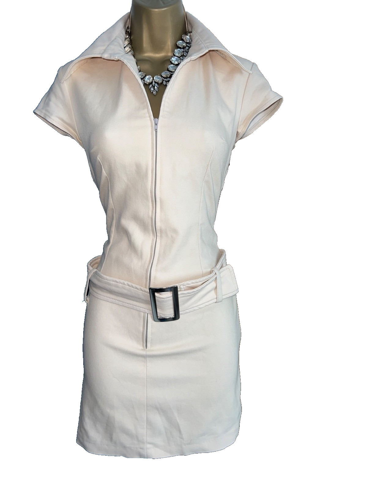 Jane Norman ❤️ vintage Y2K Mocha Secretary safari military dress size 10 12 Uk