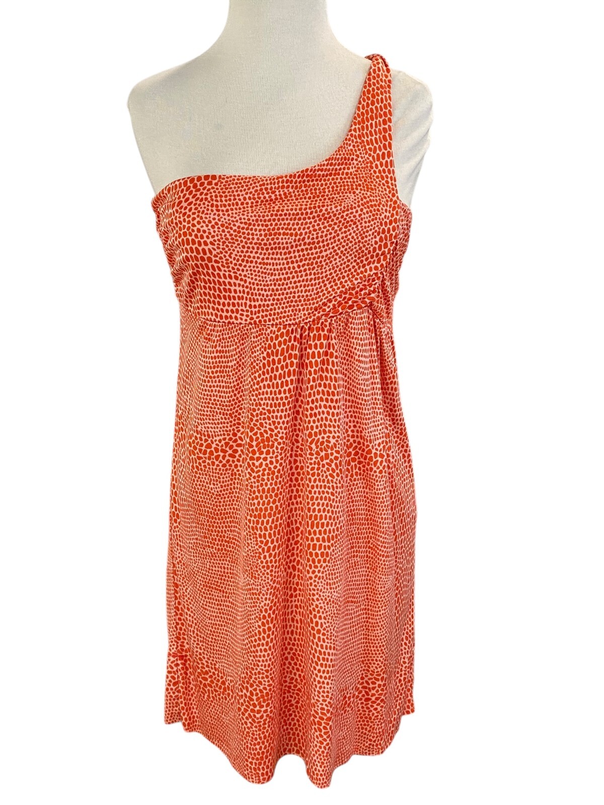 Britt Ryan Orange Red One Shoulder 100% Silk Stretch Sheath Dress Size 8