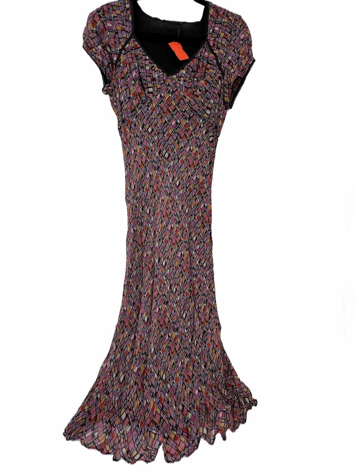 Nostalgia Maxi Dress Black Purple Rayon Long Lace Ruffle | L