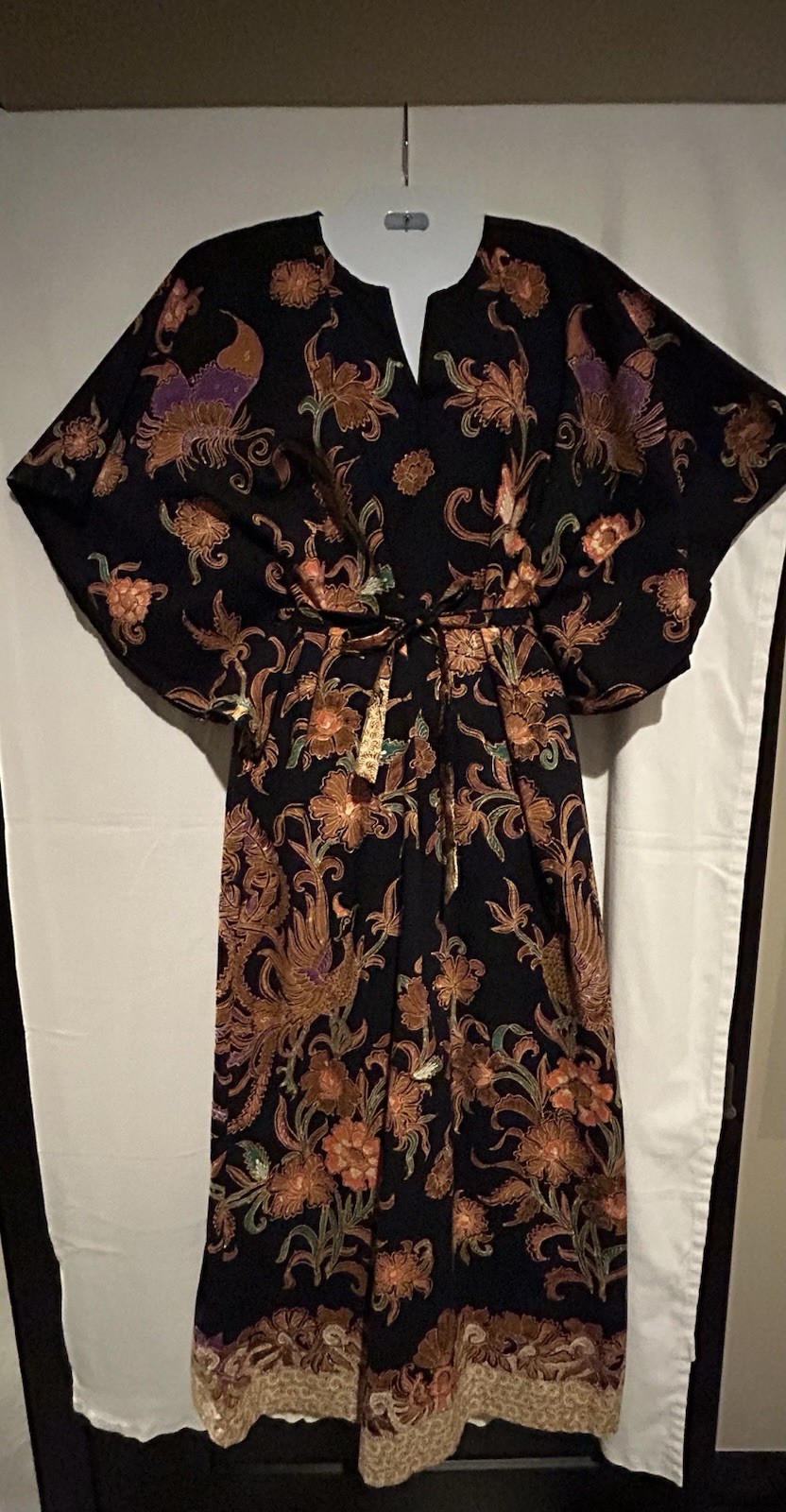 Winotosastro Genuine Indonesian Batik Cotton Dress (Medium) Black Floral, Boho
