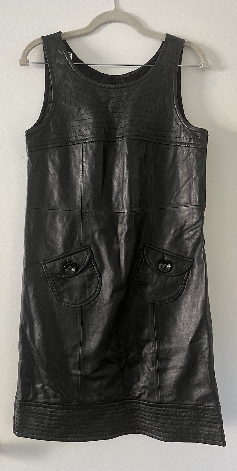 Cortefiel Womens Sleeveless Dress Black Leather Size Small
