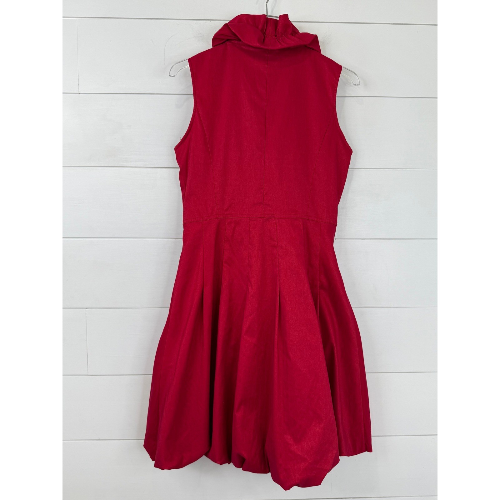 Samuel Dong Red Sculptural Ruffle Bubble Hem Dress Bow Pockets Size M
