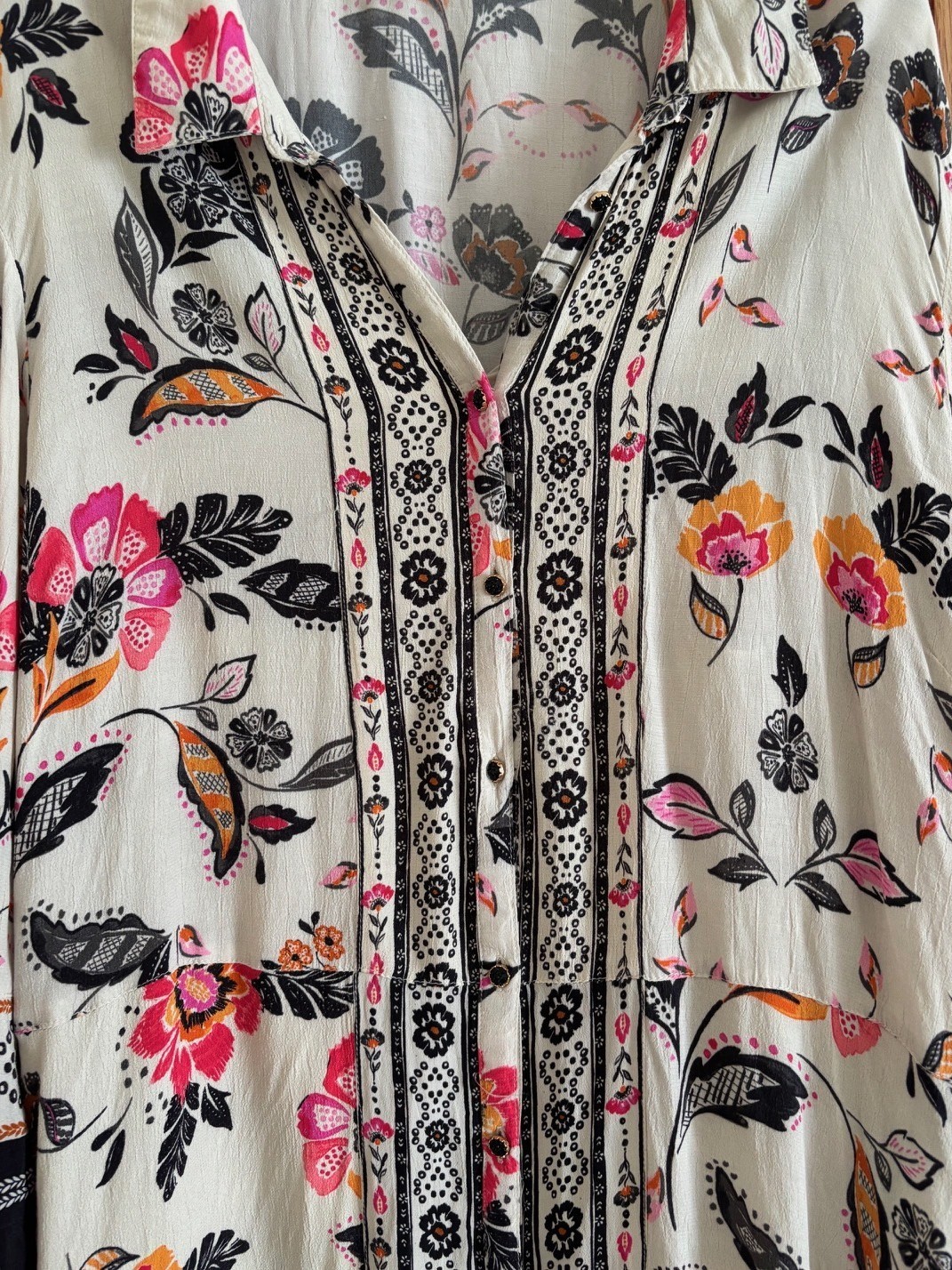 Monsoon Cream & Black, Pink Floral Print Shirt Dress with Camisole, Size XL, 20