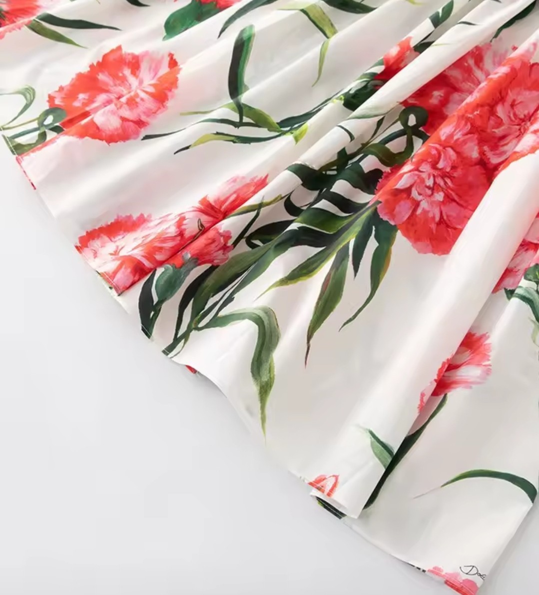 Handmade Italian Designer Carnation Print Clove Cotton Dress Size S