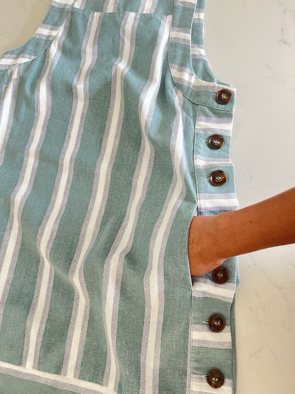 Fate Linen Blend Dress Stripes Button Detail Coastal Summer Vacation Size Small